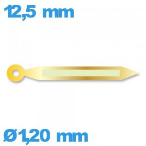 Aiguille phosphorescente des minutes de marque Horotec doré mouvement de montre   diam : 1,20mm  longueur : 12.5mm