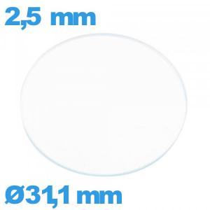 Verre plat en verre minéral circulaire 31,1 mm de montre