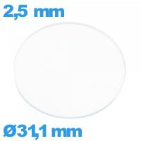 Verre plat en verre minéral circulaire 31,1 mm de montre