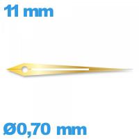 Aiguille cadran central (minute) seule diamètre : 0,70mm longueur : 11 mm phosphorescente de mouvement  - doré