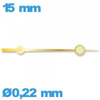 Aiguille seule mouvement de montre phosphorescente doré diamètre : 0,22mm long : 15 mm  marque Horotec cadran principal (seconde