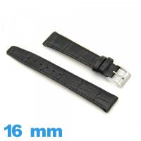 Bracelet pour montre plat Noir Cuir véritable 16mm 