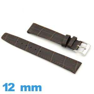 Bracelet montre plat Cuir véritable de veau 12mm Texturé Alligator