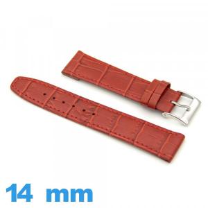 Bracelet Cuir véritable de veau Rouge pour montre 14mm plat 