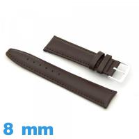 Bracelet 8 mm pour montre Rembourré Cuir véritable 