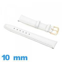Bracelet 10 mm pour montre Blanc Vrai cuir  