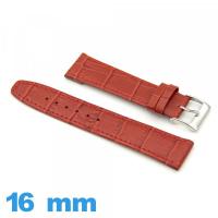 Bracelet Vrai cuir Rouge 16mm  montre 