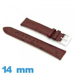 Bracelet Vrai cuir  Rouge Bordeaux montre 14mm 