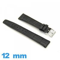 Bracelet 12mm Noir de montre plat Vrai cuir Texturé Alligator