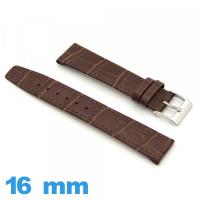 Bracelet Cuir Marron 16 mm plat montre 