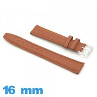 Bracelet Cuir véritable de veau Camel 16 mm Rembourré pour montre Lisse