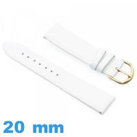 Bracelet Cuir véritable Blanc montre 20 mm  lisse