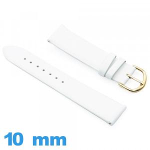 Bracelet 10mm de montre Blanc Cuir de veau Plat lisse