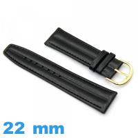 Bracelet 22 mm Noir pour montre  Cuir Synthétique lisse