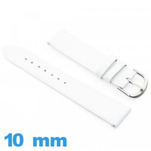 Bracelet Vrai cuir Plat 10mm Blanc montre lisse