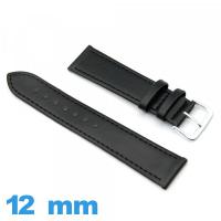 Bracelet Faux cuir Plat 12 mm Noir de montre 