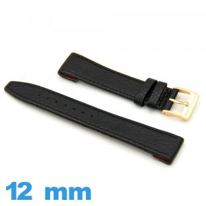 Bracelet pour montre Noir Cuir Grain Buffle  12 mm