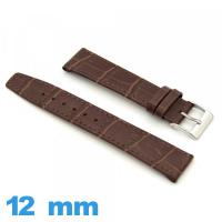 Bracelet 12 mm pour montre Marron Cuir  Texturé Alligator