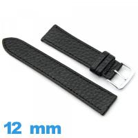 Bracelet 12mm pour montre Noir Cuir vegan Plat 