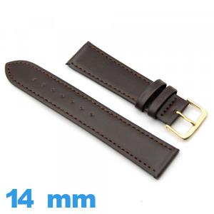 Bracelet pour montre  Marron foncé Faux cuir 14 mm 