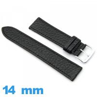 Bracelet 14mm Noir montre Plat Cuir vegan 