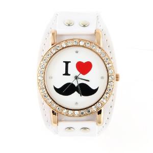 Montre moustache tendance blanche