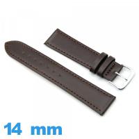 Bracelet Cuir Synthétique Marron foncé montre 14mm Plat 