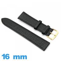 Bracelet Faux cuir Noir 16mm Plat de montre 