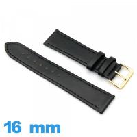 Bracelet Cuir vegan  16 mm Noir de montre Lisse