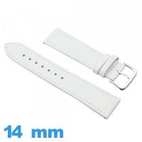 Bracelet 14mm Blanc pour montre  Cuir Synthétique Vegan Lisse