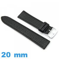 Bracelet pour montre Plat Noir Cuir Synthétique 20mm 