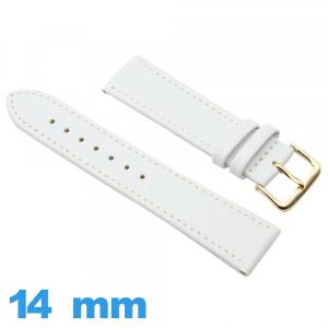 Bracelet 14 mm de montre Blanc Cuir Synthétique  