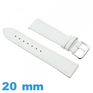 Bracelet de montre Blanc Cuir vegan  Plat 20mm