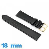 Bracelet de montre Plat Noir Cuir vegan 18mm Lisse