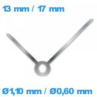 2 Aiguilles cadran principal (Ø1,10 mm / Ø0,60 mm) pour mouvement montre - argente