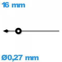 Aiguille des secondes à l'unité  Ø0,27 mm  taille : 16mm pour mouvement  - noir