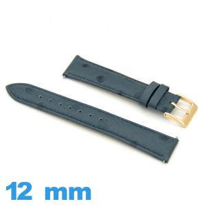 Bracelet 12 mm Bleu pour montre Rembourré Cuir Cuir autruche