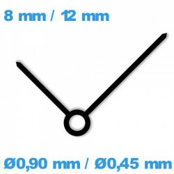 Paire d'aiguille cadran central noir de mouvement de montre (Ø0,90 mm / Ø0,45 mm) Suisse