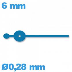 Aiguille  diamètre : 0,28 mm long : 6 mm  de sous-cadran bleu de mouvement montre à l'unité