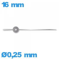 Aiguille argenté  diamètre : 0,25 mm long : 16 mm  des secondes pour mouvement de montre