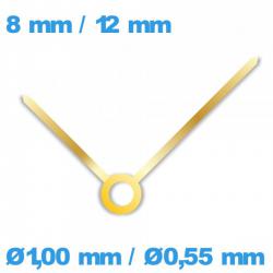 Jeu d'aiguille (Ø1,00 mm / Ø0,55 mm) doré cadran central pour mouvement de montre