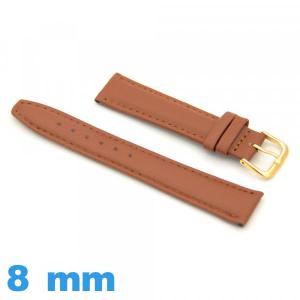 Bracelet Cuir véritable de veau Camel montre 8 mm Rembourré Lisse