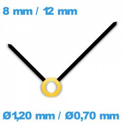 Paire d'aiguille (Ø1,20 mm / Ø0,70 mm) noir et doré cadran central  de montre