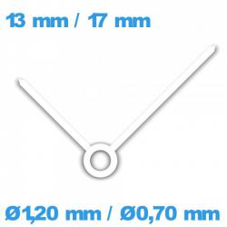 Aiguilles cadran central blanc pour mouvement montre (Ø1,20 mm / Ø0,70 mm) 