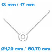 Aiguilles cadran central blanc pour mouvement montre (Ø1,20 mm / Ø0,70 mm) 