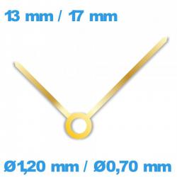 Paire d'aiguille  doré (Ø1,20 mm / Ø0,70 mm) pour mouvement montre
