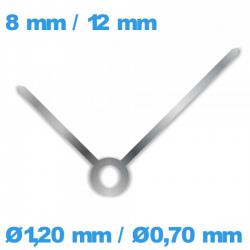 Paire d'aiguille argente pour mouvement de montre (Ø1,20 mm / Ø0,70 mm) 