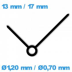 Paire d'aiguille pour mouvement montre (Ø1,20 mm / Ø0,70 mm) noir (Ø1,20 mm / Ø0,70 mm) cadran central