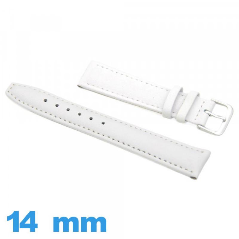 Bracelet montre;14mm;CUIR VERITABLE ;NOIR surpiqué BLANC;Boucle