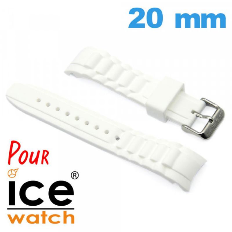 Bracelet De Montre En Silicone Blanc - Largeur 20 Mm, Boucle Argentée, Bord Arrondi, Unisexe